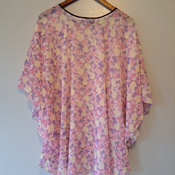 Tamsy Semi Sheer Floral Women Pullover Blouse Kimono One Size Usa Germany - Picture 6 of 10